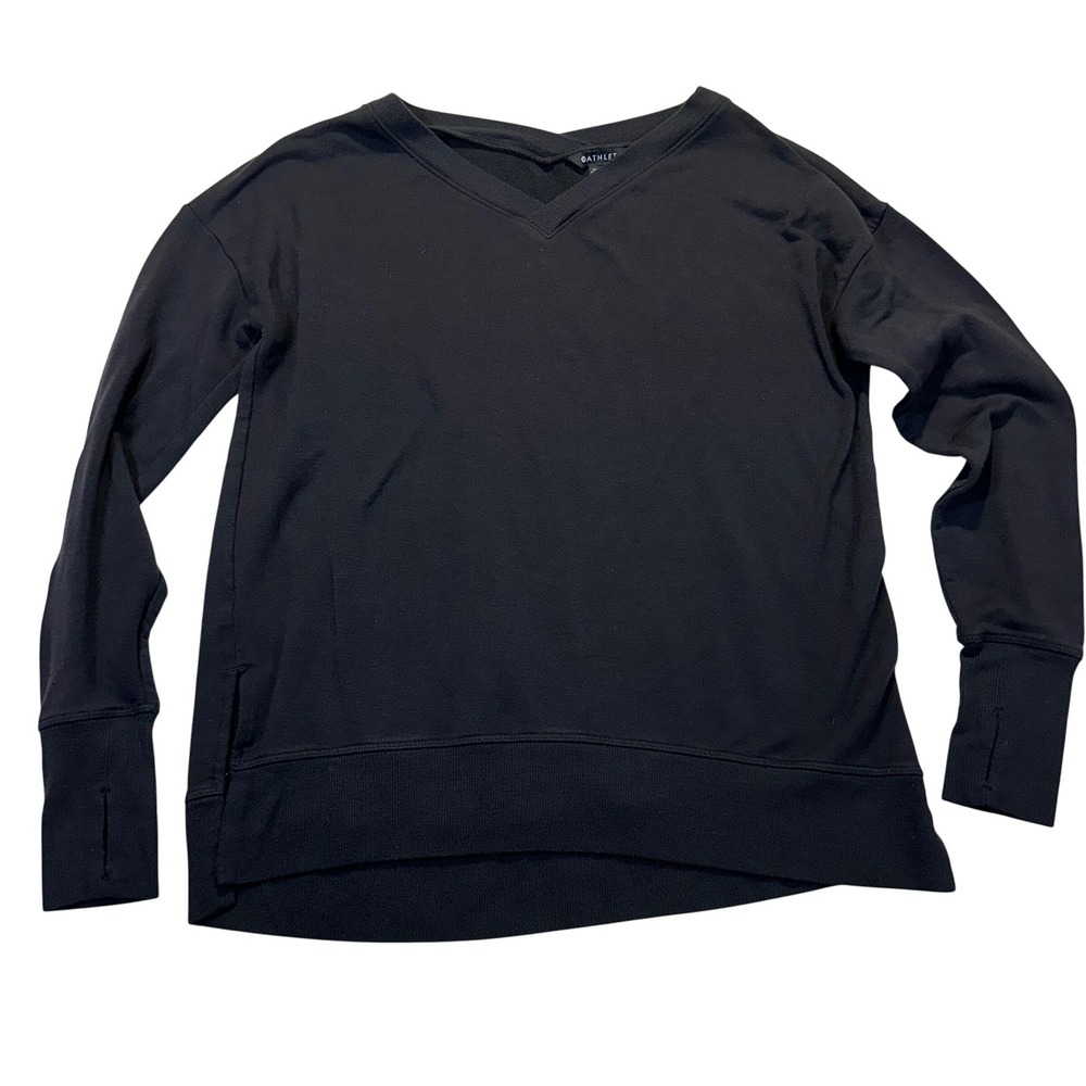 Athleta Coaster Luxe Sweatshirt Women Size S Black V-Neck Thumbhole Athleisure